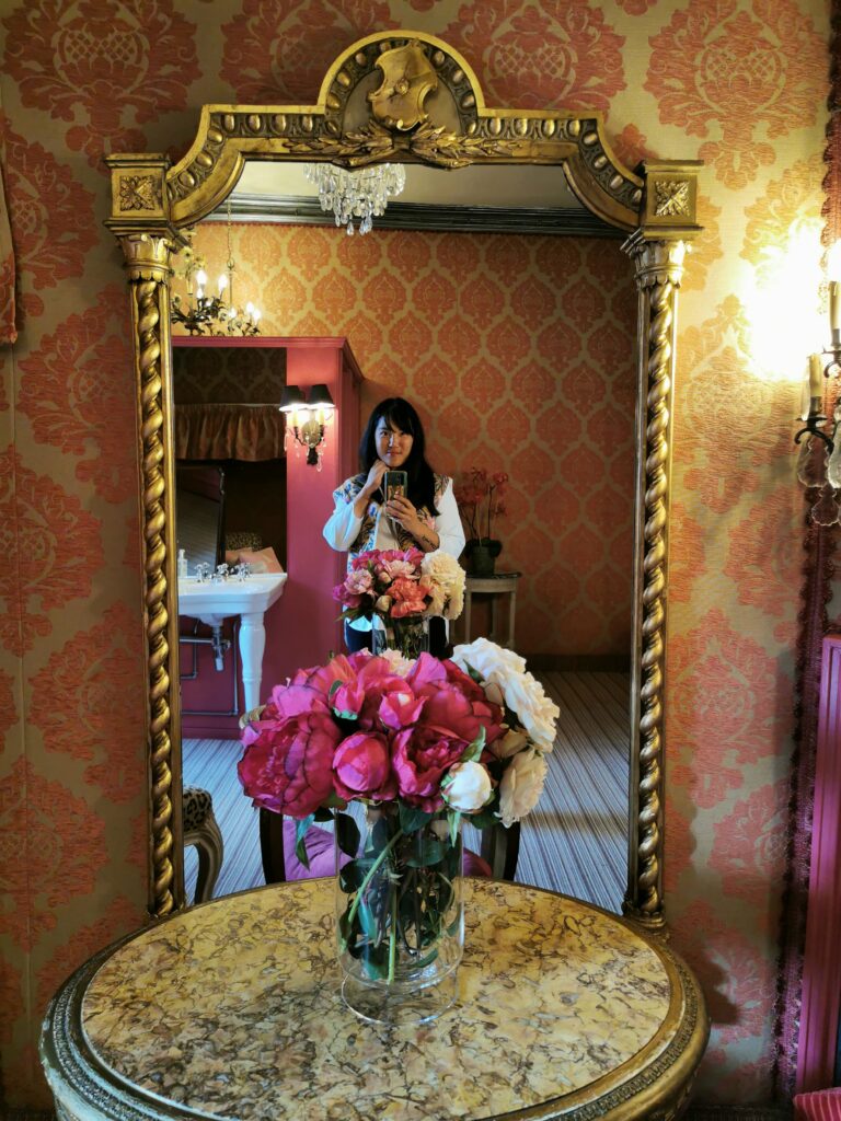 Inside the ladies' restroom at Prestonfield house